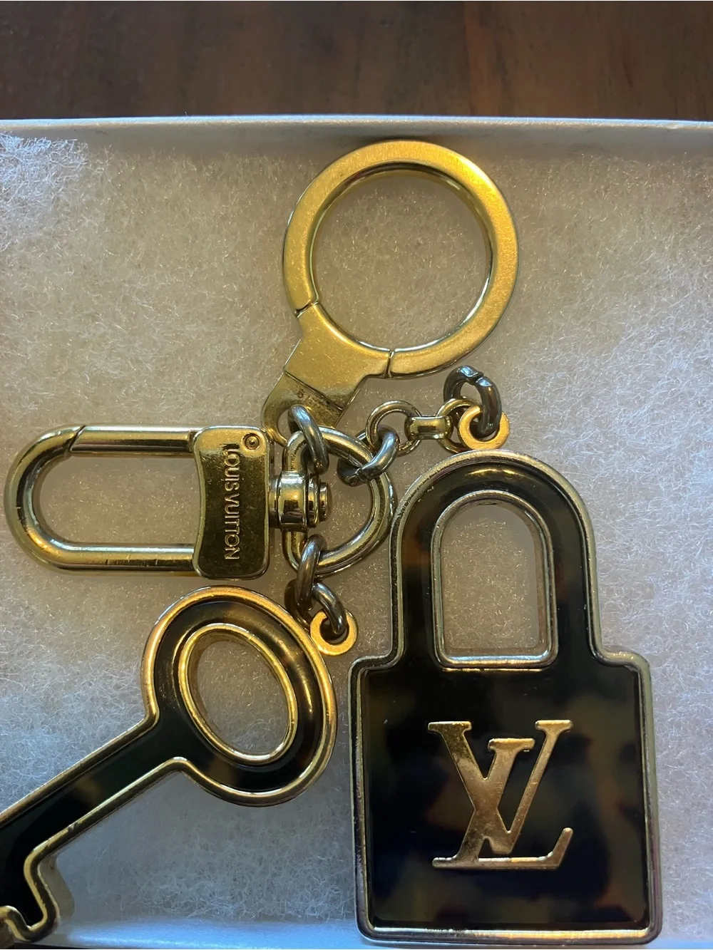 Louis Vuitton Gold-tone Padlock & Key Charm Keyring